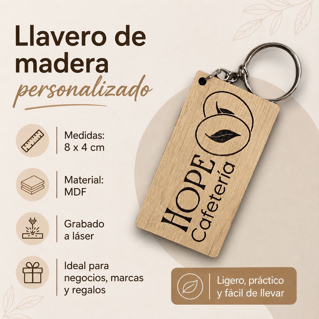 Llavero de madera grabado con láser